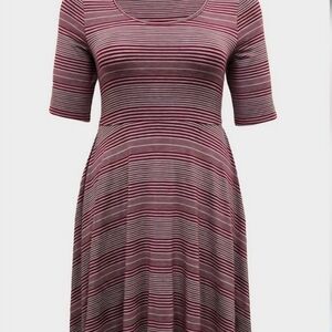 Torrid Red Gray Striped Fit Flare Dress Sz 2